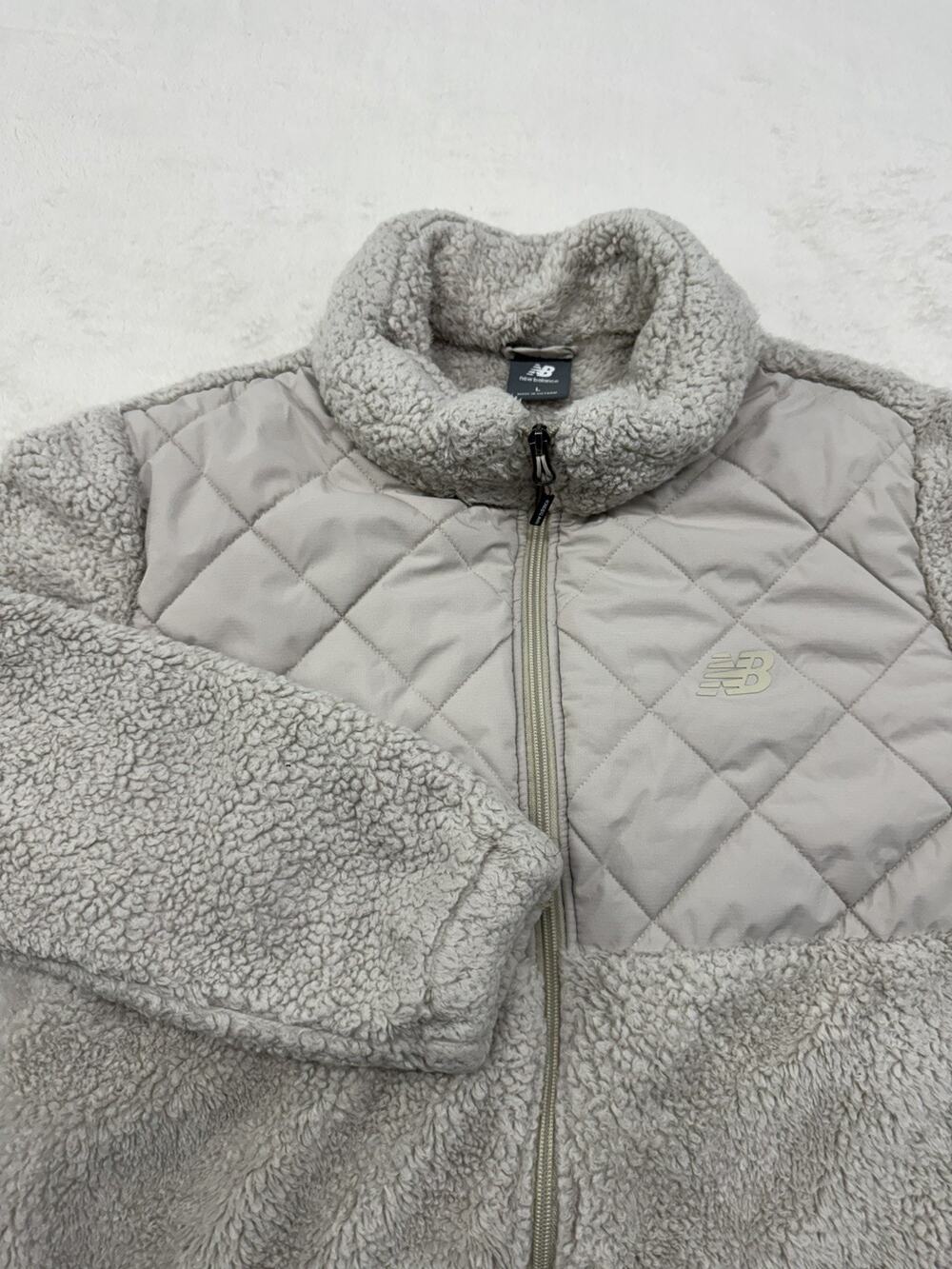 New Balance Cream Quilted Fleece Full Zip Mock Neck Jacket Women's Large